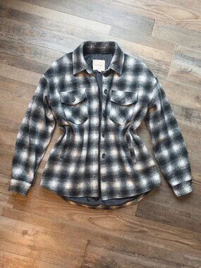 Thread & Supply oversized flannel shacket XS gray black new warm fall